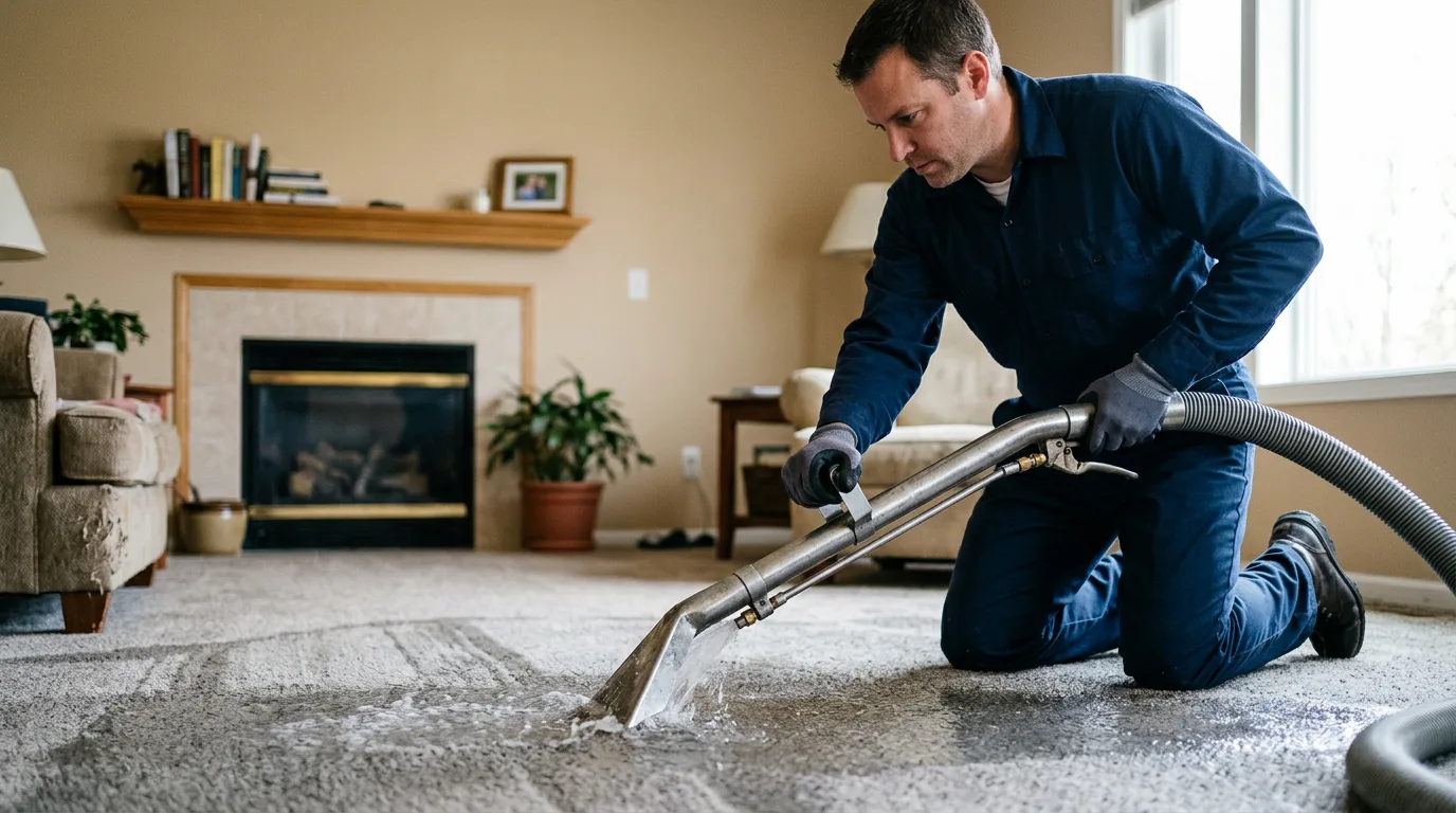 Water damage restoration technician working near Ramsay, MI